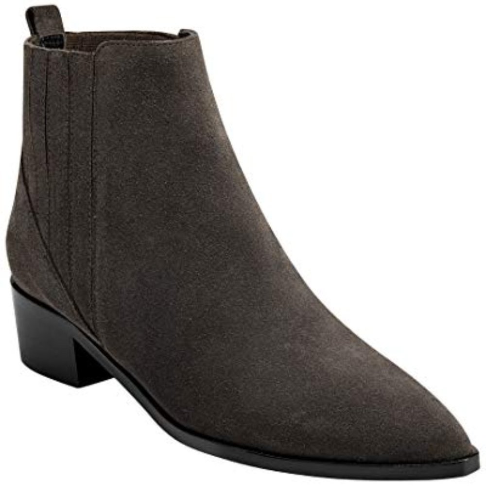 NEW Marc Fisher LTD Women Yolli Suede Dark Grey Taupe Slip On Above Ankle Bootie